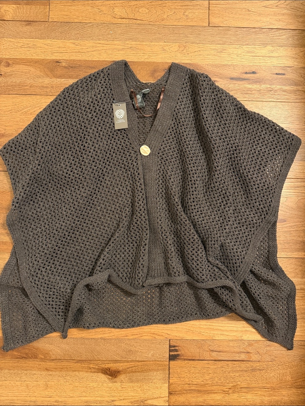 NWT Vince Camuto Coffee Bean Open Knit Poncho Cardigan O/S